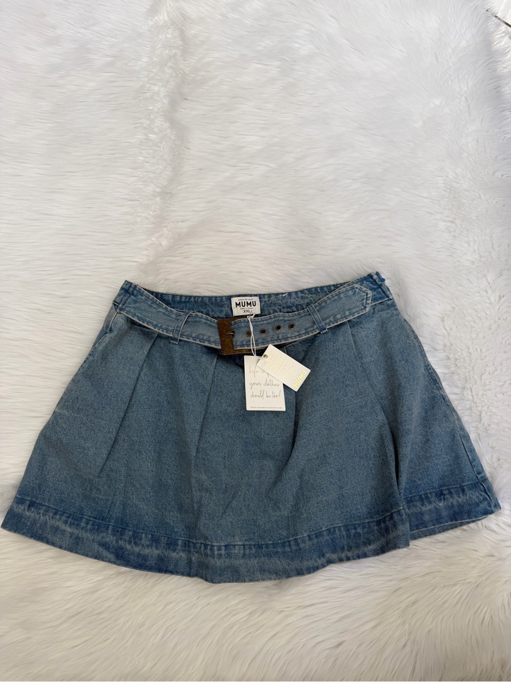 Show me Your MUMU Blue Denim Belted Mini Skort Sz XXL